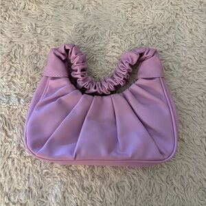 Purple Ruched Shoulder Bag with Crescent Shape